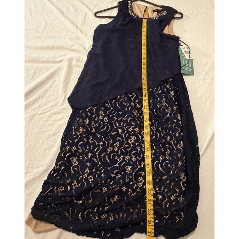 Scarlett Navy Lace Beaded Sheath Dress Sleeveless Knee Length Size 14T NWT - Picture 9 of 11